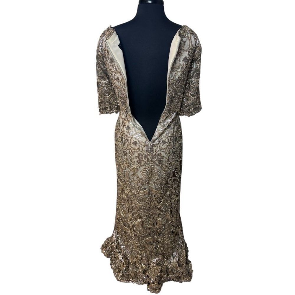 Tadashi Shoji Jemison Champagne Latte Sequin Embroidered Gown Dress Size 8 - Picture 4 of 7